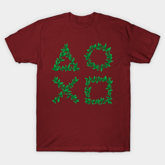 Green Leaf Game Play Buttons T-Shirt by crackerflake
